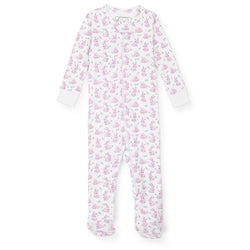 SALE Parker Girls' Pima Cotton Zipper Pajama - Bunny Hop Pink