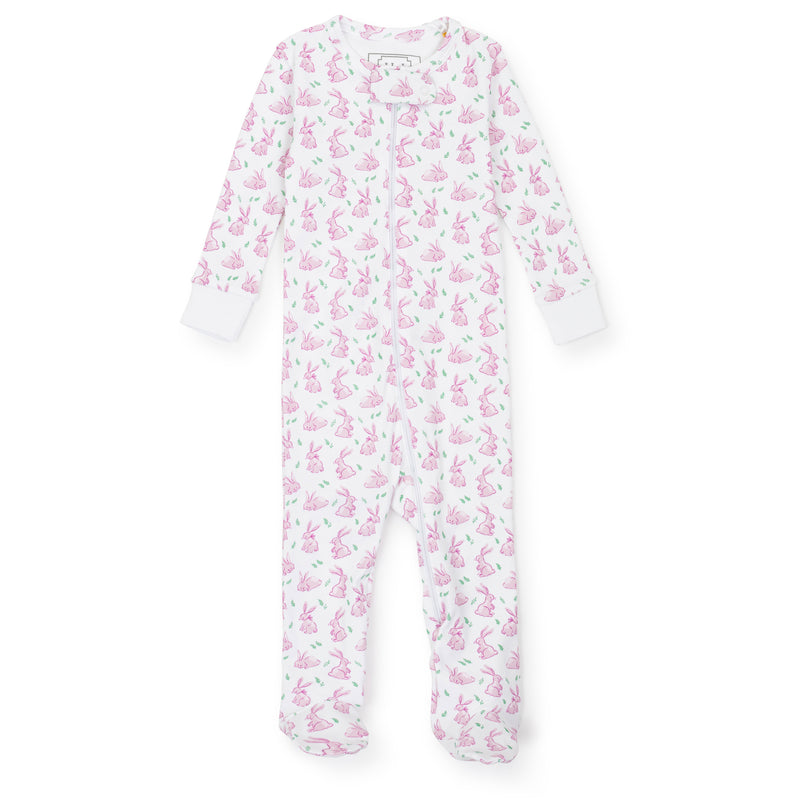 SALE Parker Girls' Pima Cotton Zipper Pajama - Bunny Hop Pink