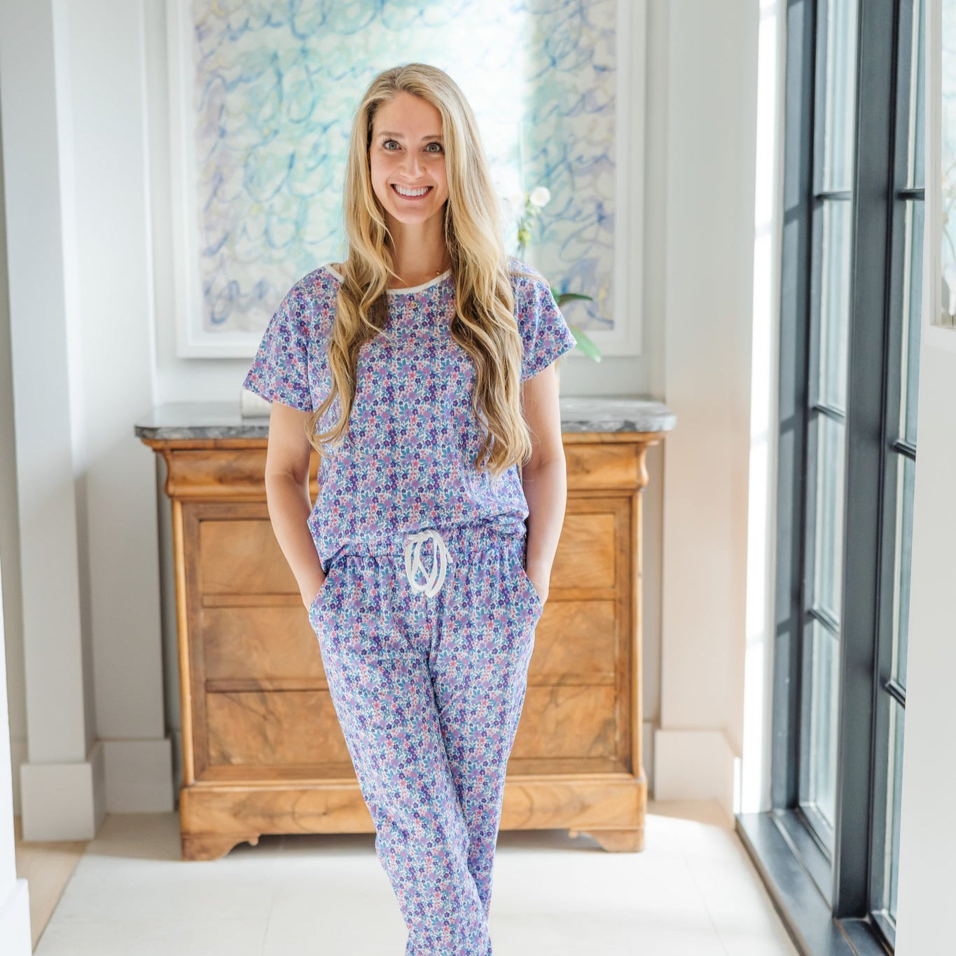 Melanie Women's Pajama Jogger Pant Set - Blackberry Floral