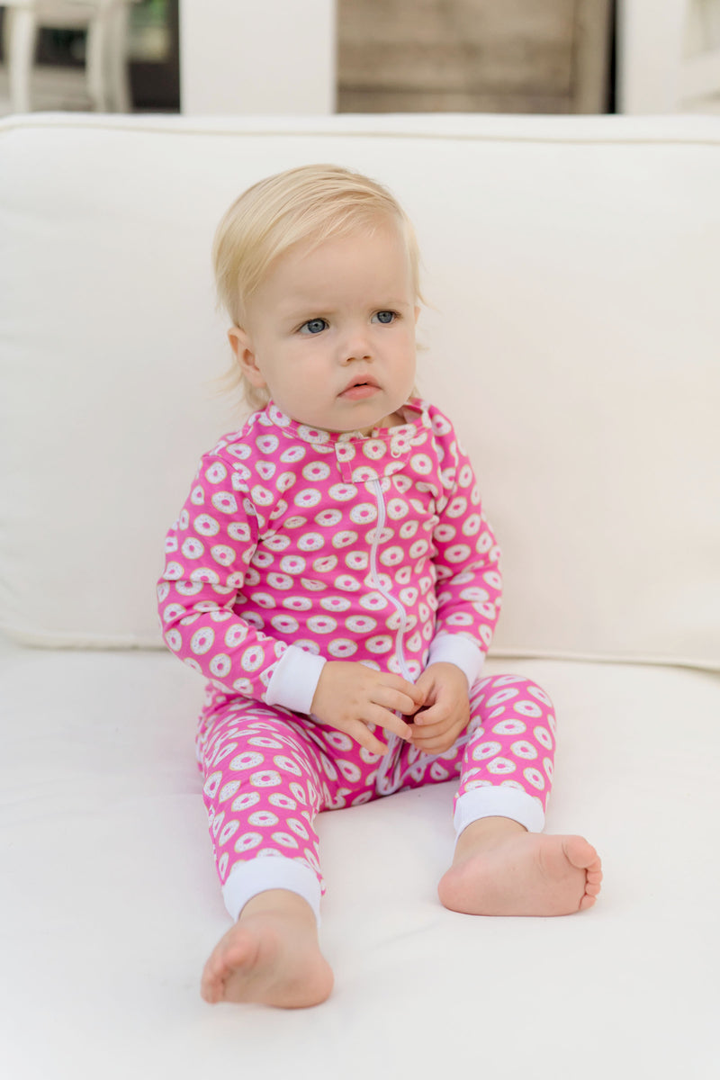 Parker Girls' Pima Cotton Zipper Pajama - Donuts Pink