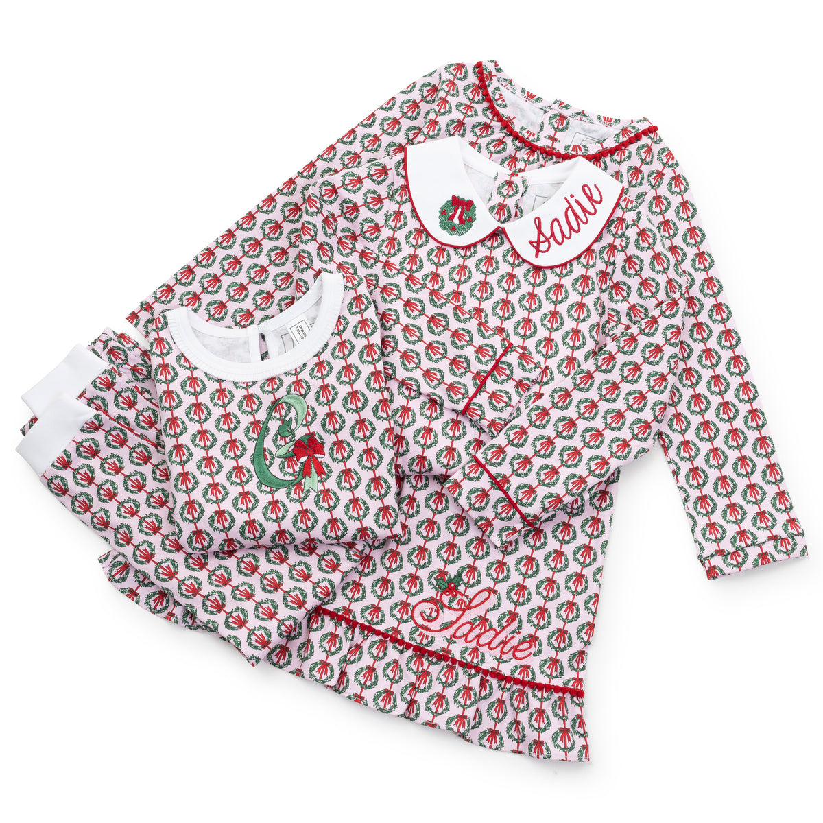 Ava Girls' Pajama Pant Set - Pink Wreaths soft cotton kids fashion wear