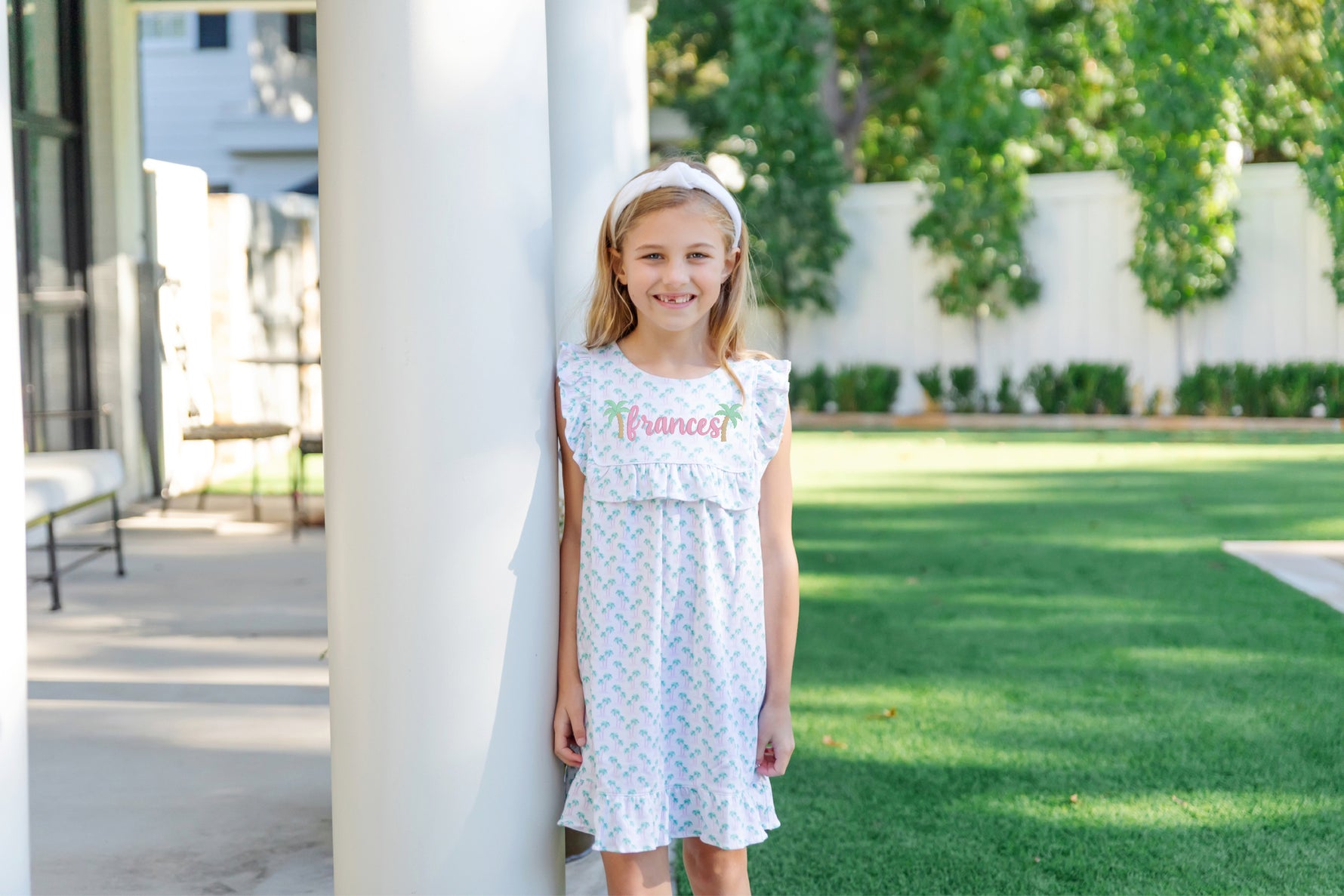 Piper Girls' Dress - Palm Tree Isle Pink designer outfit for kids