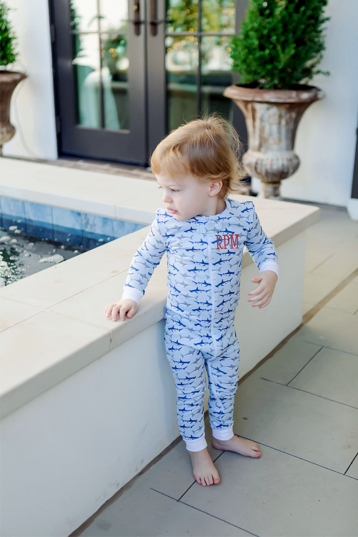 Parker Boys' Zipper Pajama - Swimming Sharks soft cotton kids fashion wear