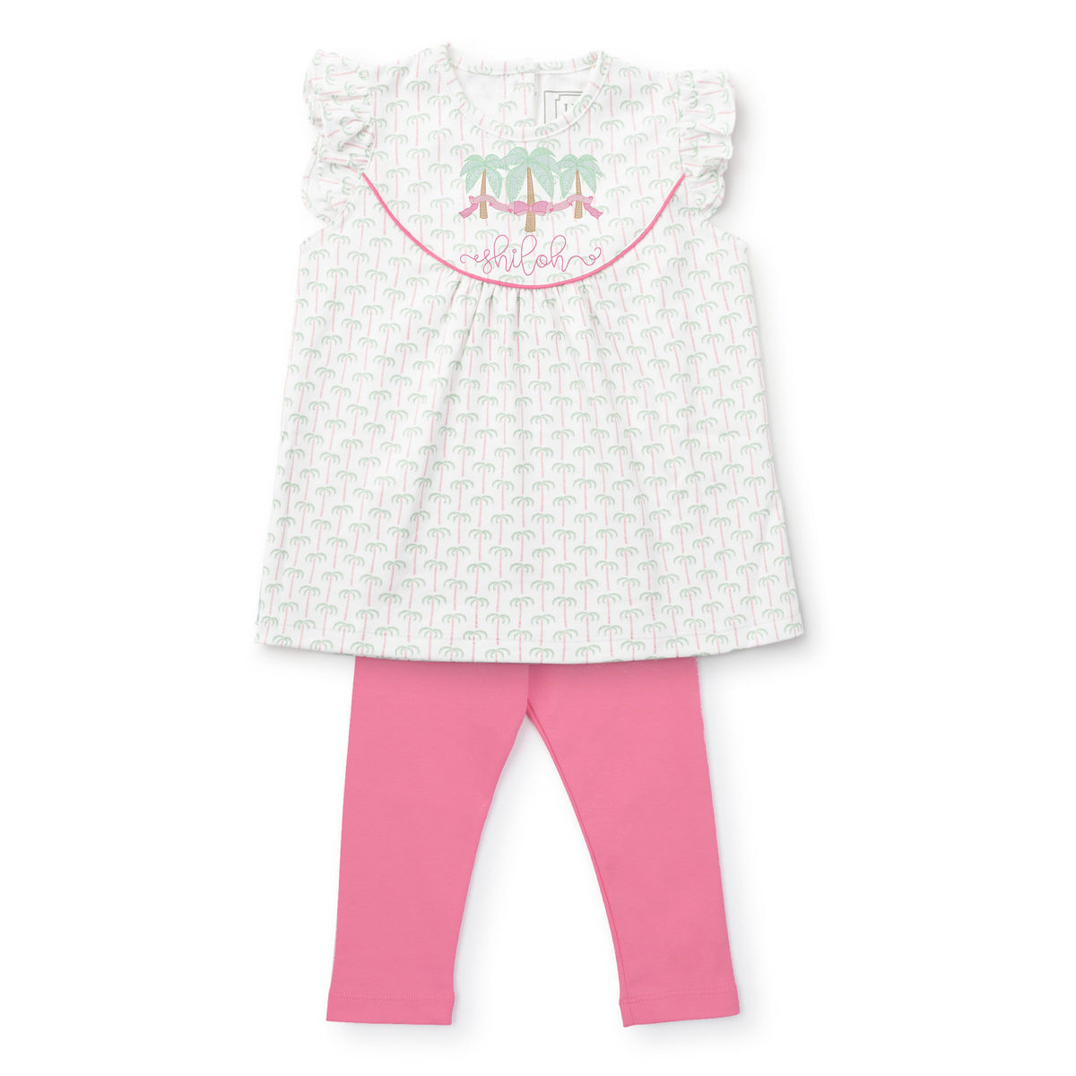 Ella Girls' Pima Cotton Legging Set Pacific Palms Pink outfit perfect for everyday wear