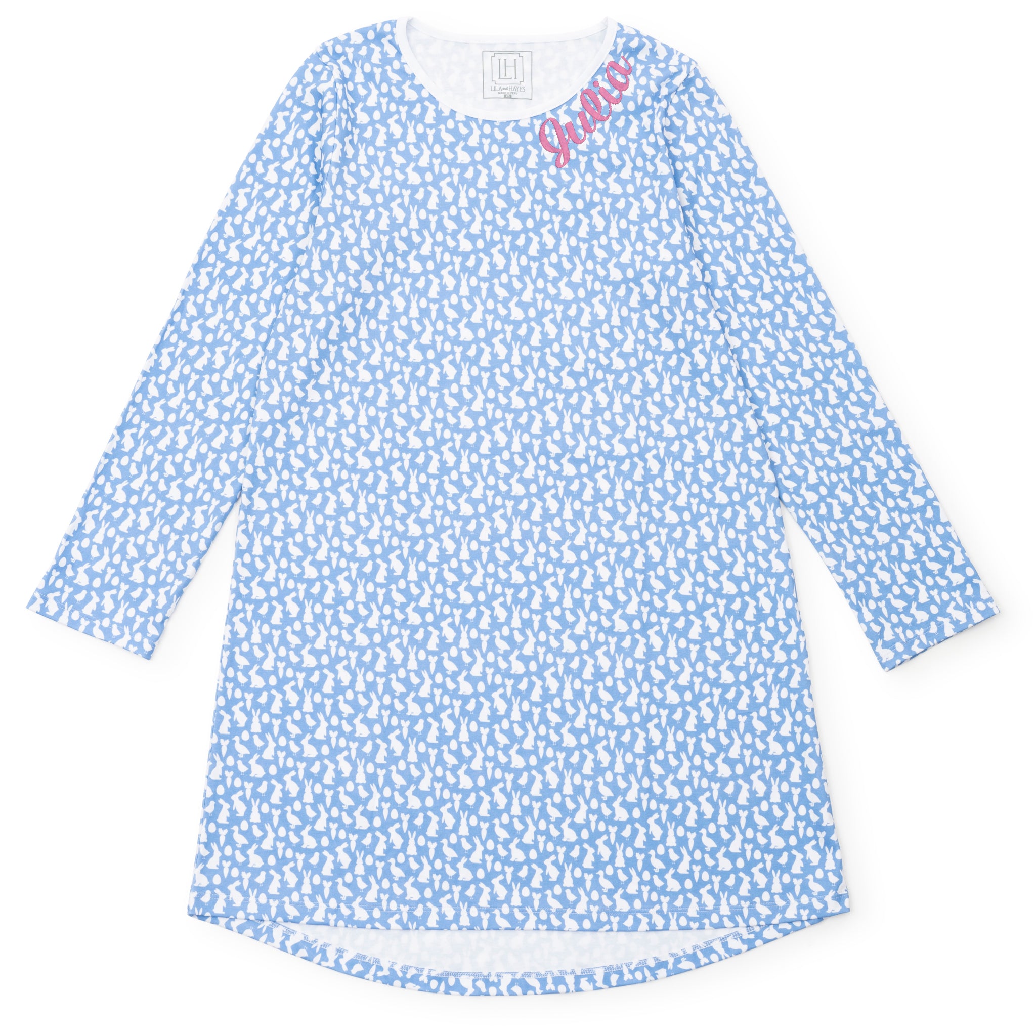 Ann Women's Longsleeve Nightgown - Easter Time Blue