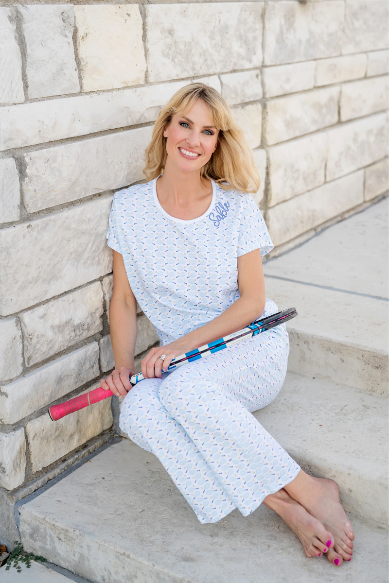 Marcia Women's Pima Cotton Pajama Pant Set - Tennis Match Blue