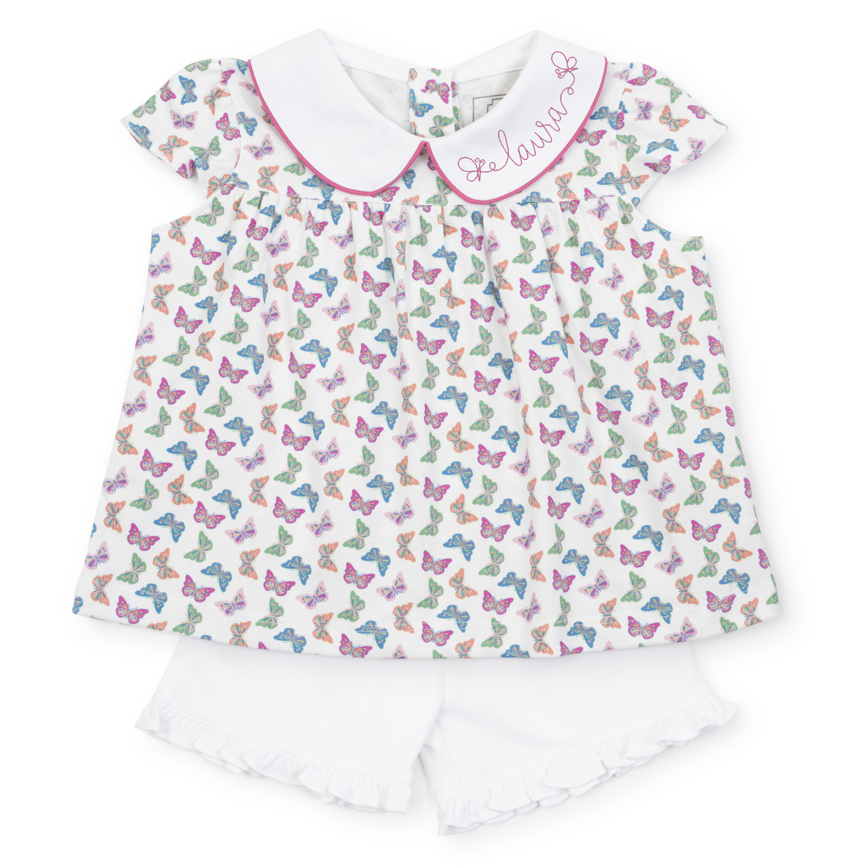 Minden Girls' Pima Cotton Short Set Bright Butterflies outfit perfect for everyday wear