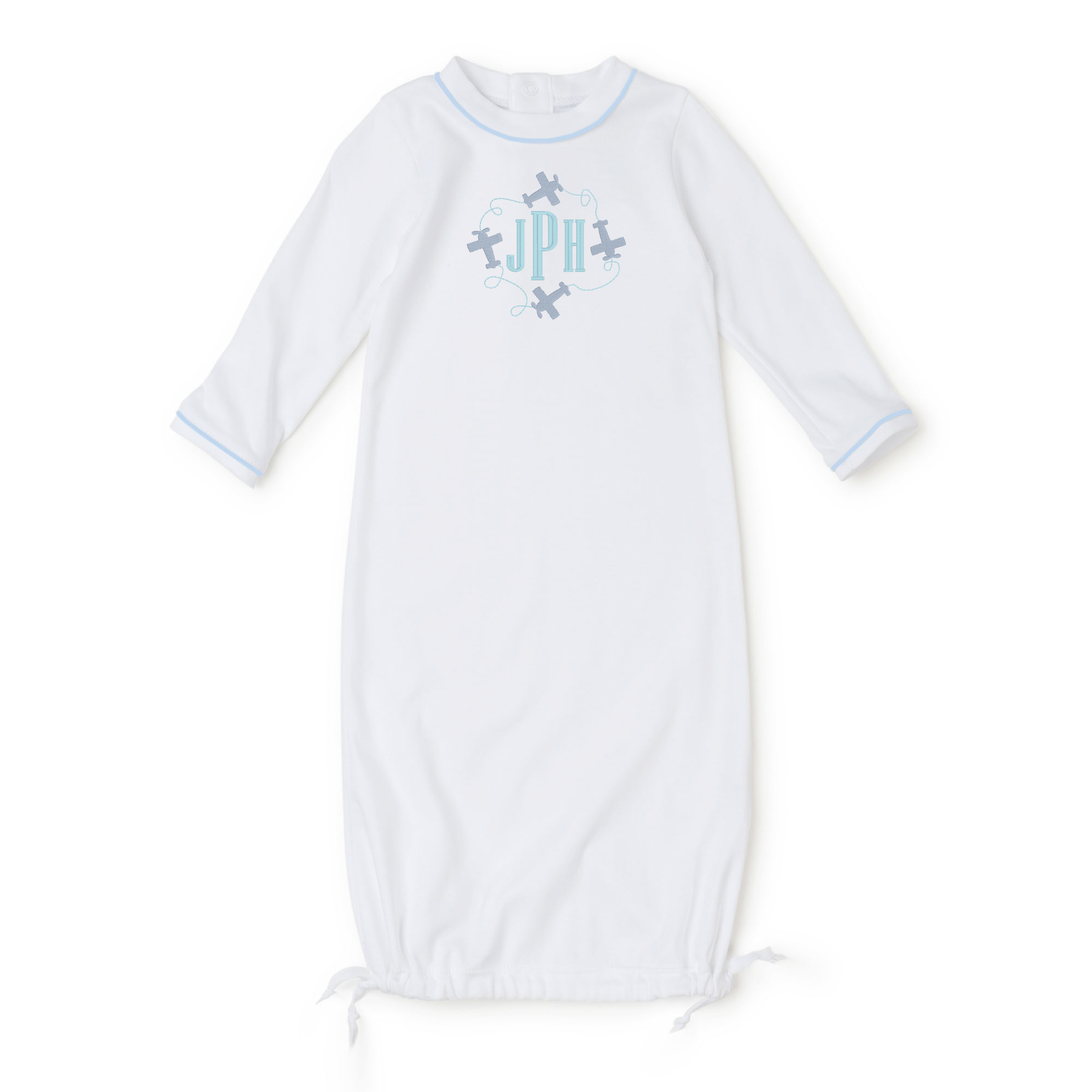 George Pima Cotton Daygown White with Light Blue Piping dress for girls premium quality