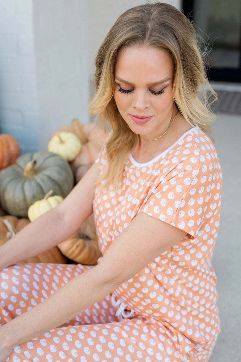 Marcia Women's Pima Cotton Pajama Pant Set - Fall Pumpkins