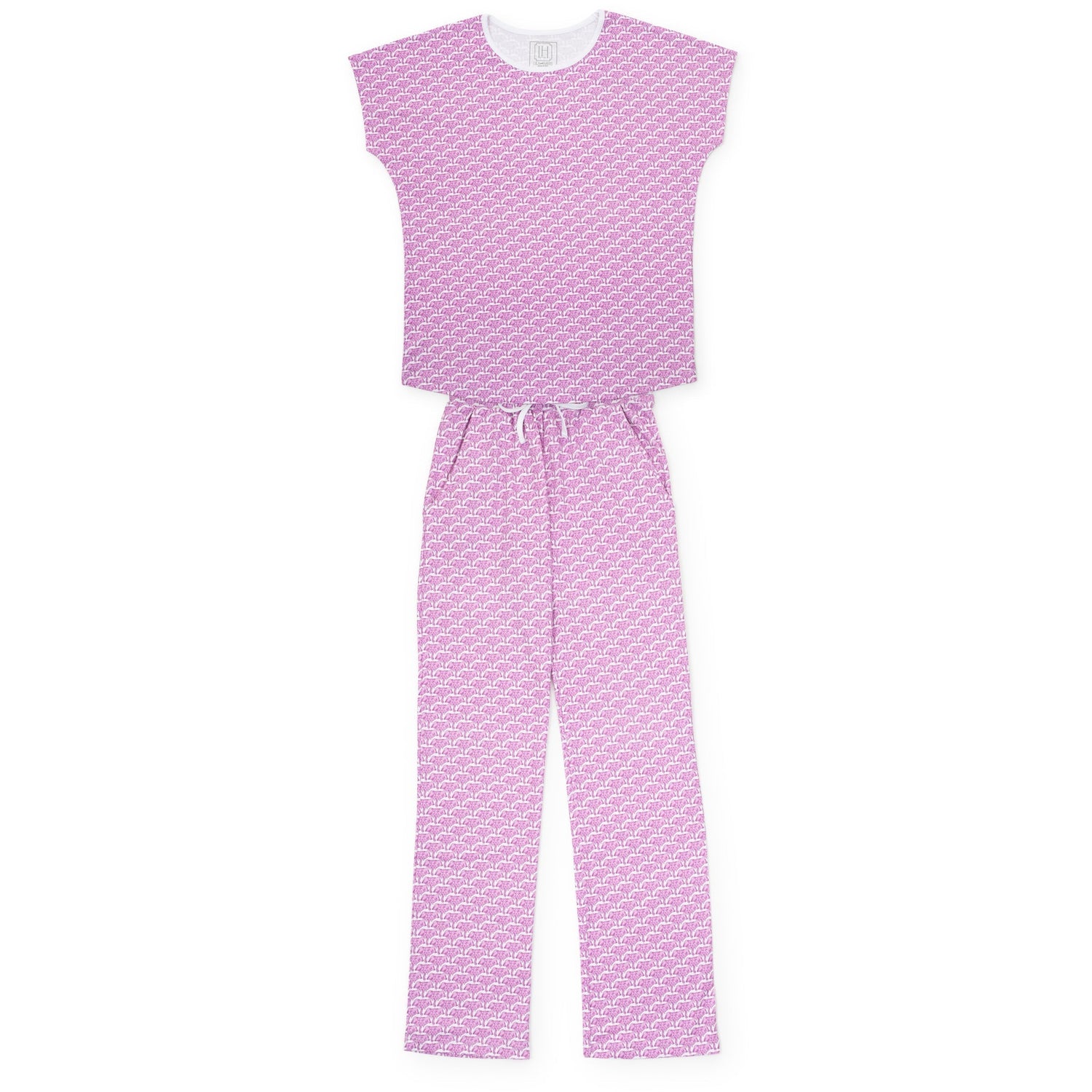Marcia Women's Pajama Pant Set - African Elephants Pink