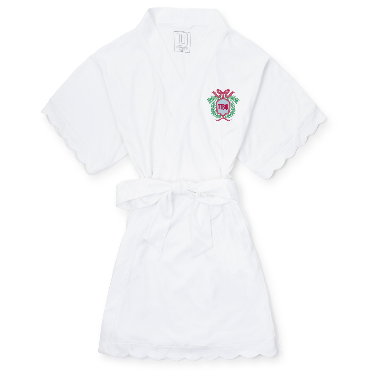 Everyday Molly Women's Short Sleeve Spa Wrap Robe - Pi Beta Phi Embroidery Kidswear
