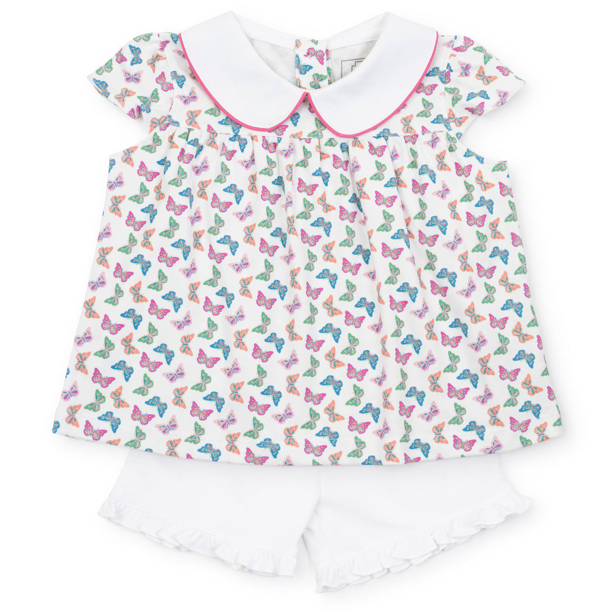 Everyday Minden Girls' Pima Cotton Short Set Bright Butterflies Kidswear