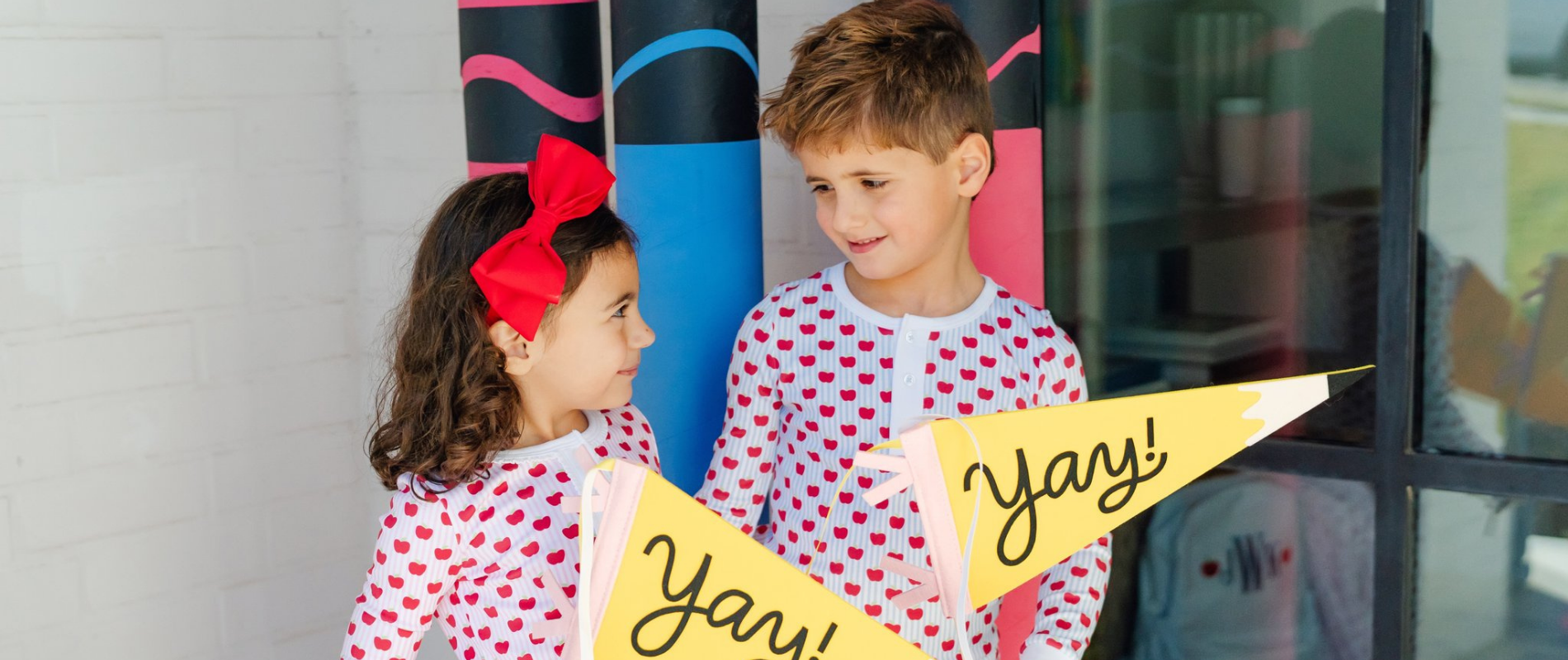 Shop Schoolhouse Apples Pink & Blue for kids everyday outfits