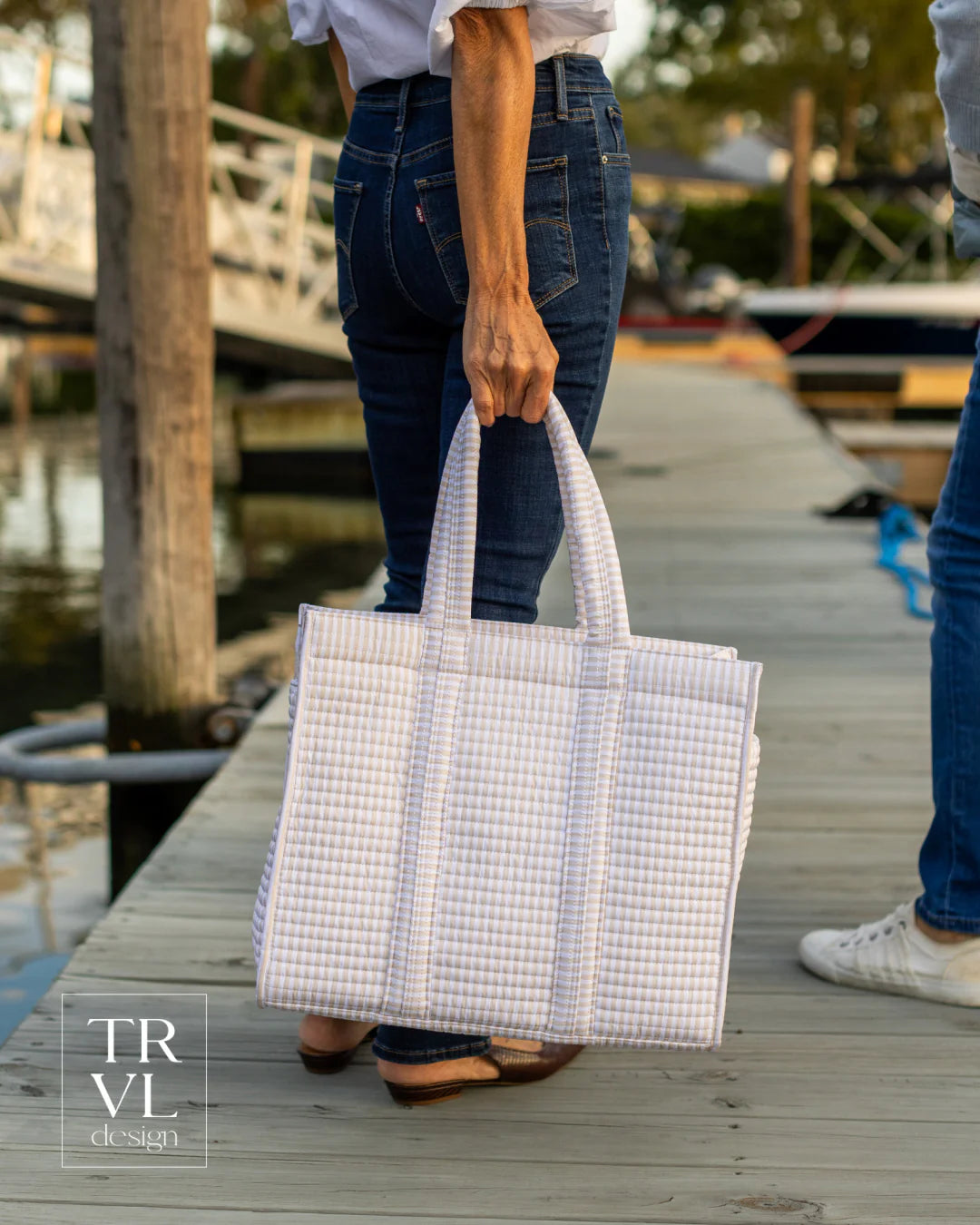Quilted Go Go Tote Pimlico Stripe Light Pink by TRVL Design stylish kids outfit collection