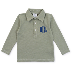 Collegiate Shop: Finn Pima Cotton Long Sleeve Polo Golf Shirt with Monogram - Green Stripes