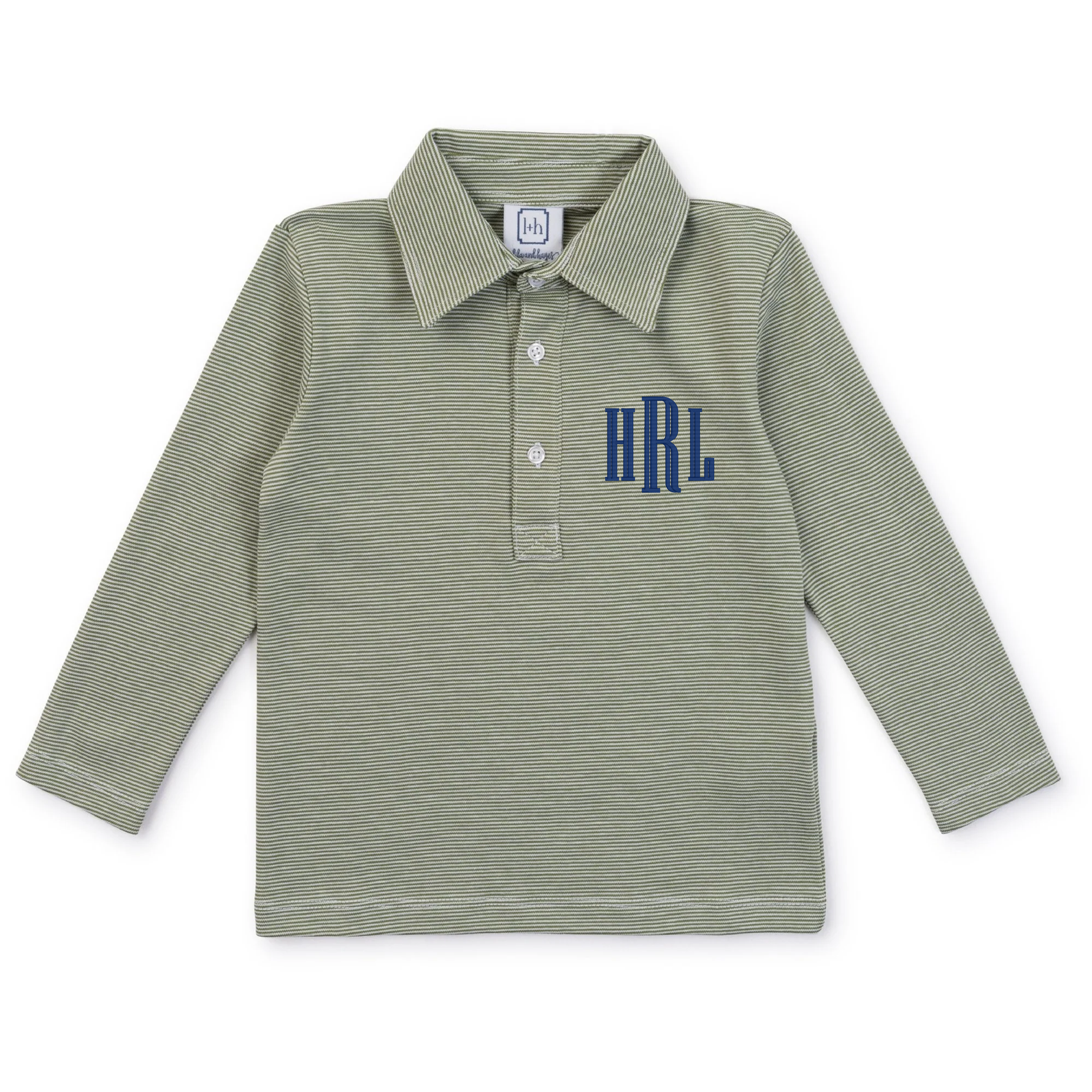 Finn Boys' Long Sleeve Polo Golf Shirt Green Stripes cotton outfit for girls and boys
