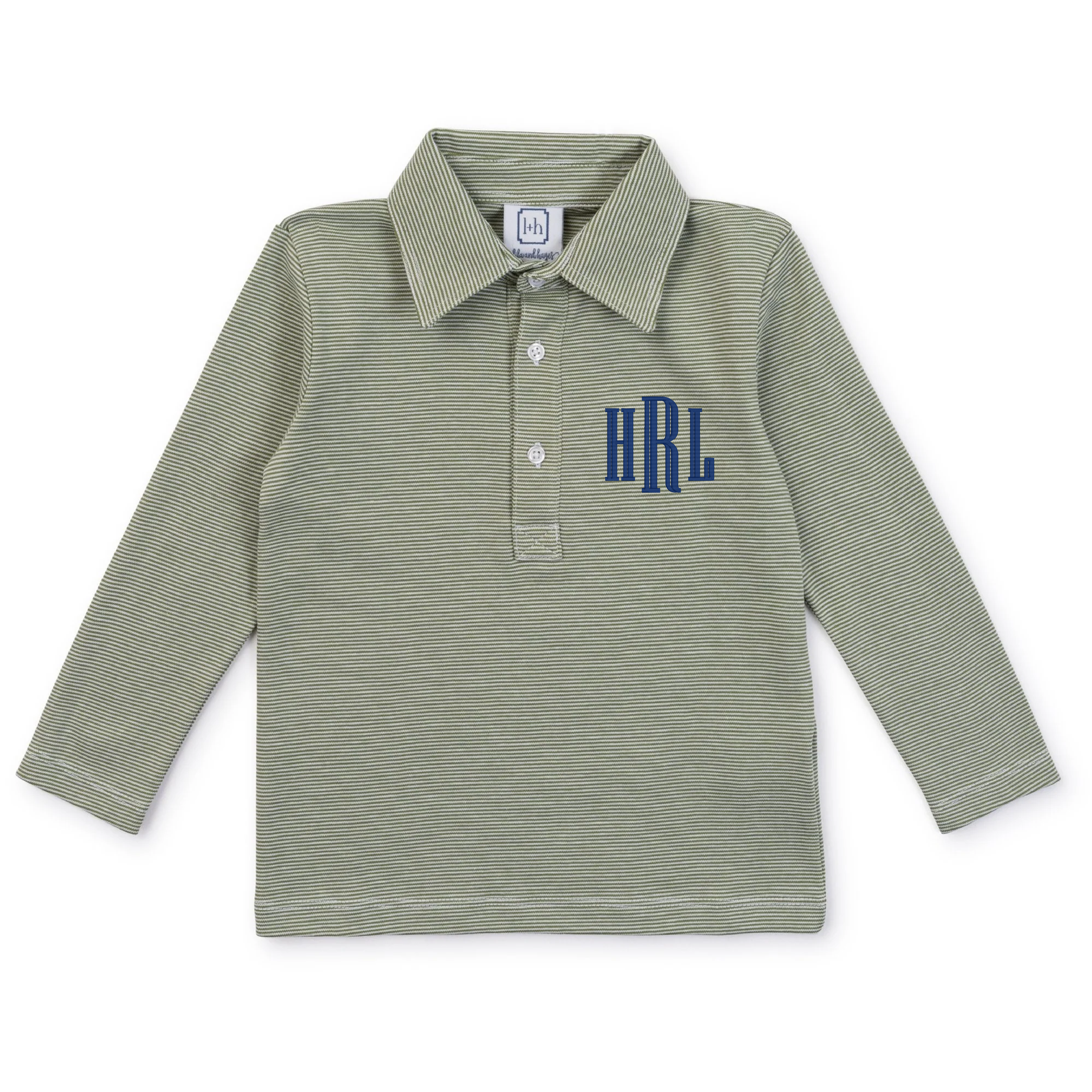 Finn Long Sleeve Polo Golf Shirt for Boys- Green Stripes