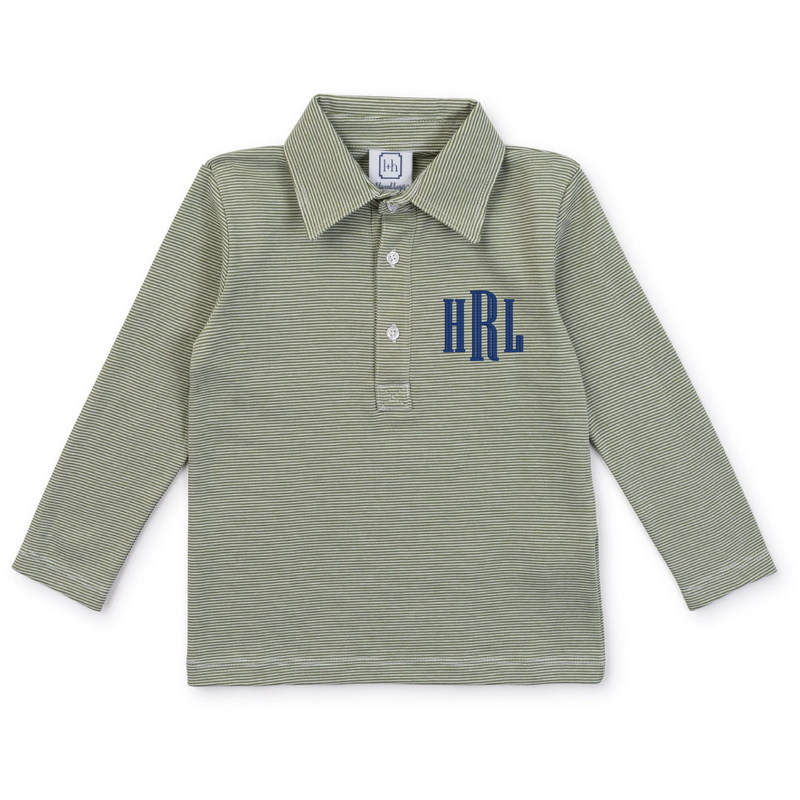 Finn Pima Cotton Long Sleeve Polo Golf Shirt for Boys- Green Stripes