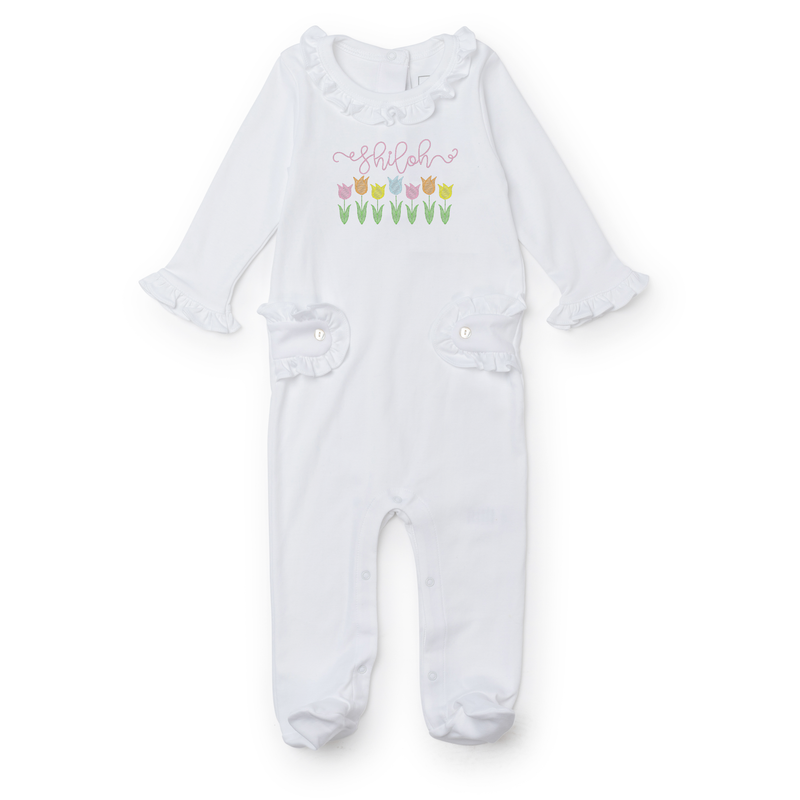 Baby Shop: Lucy Footed Romper with Monogram - White