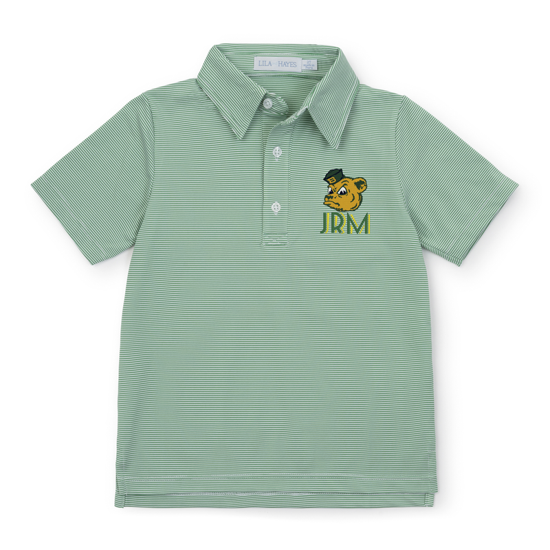 Collegiate Shop: Will Boys' Golf Performance Polo Shirt with Monogram- Green Stripes