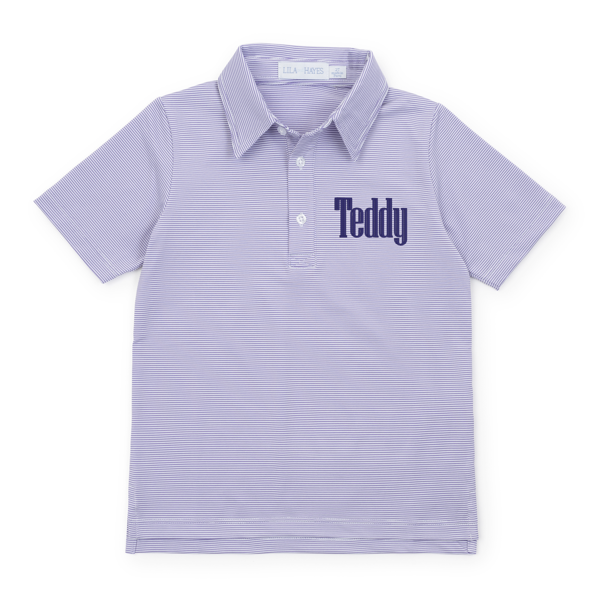 Collegiate Shop: Will Boys' Performance Polo by LH Sport with Monogram - Purple Stripes