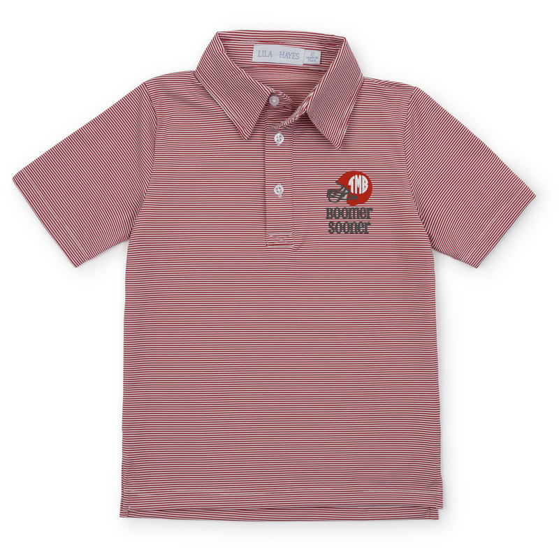 Collegiate Shop: Will Boys' Golf Performance Polo Shirt with Monogram - Red Stripes