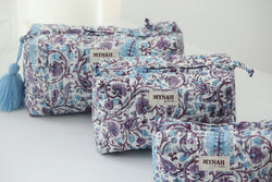 Purple Blue Floral Travel/Make Up/Organizer Bag - Set of 3
