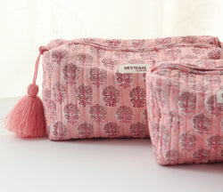 Blush Pink Floral Travel/Make Up/Organizer Bag - Large