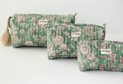 SALE Green Blush Floral Travel/Make Up/Organizer Bag - Set of 3