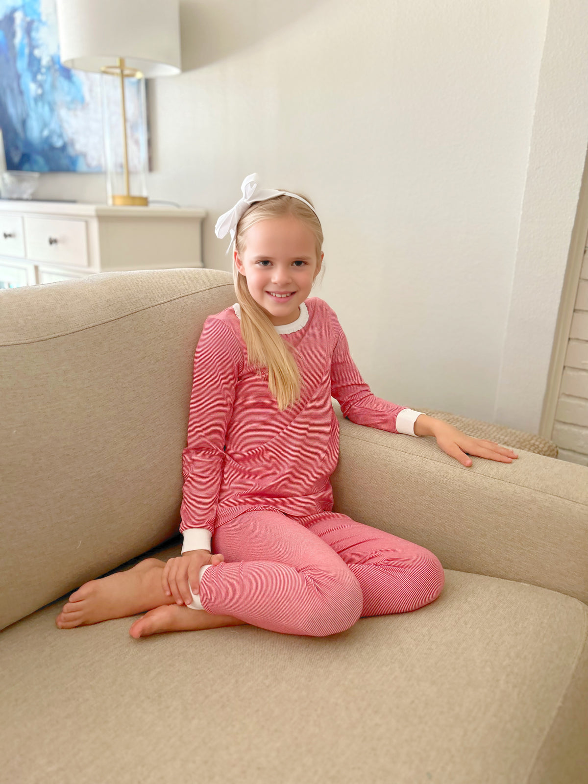 Ava Girls' Pajama Pant Set - Red Stripes outfit perfect for everyday wear