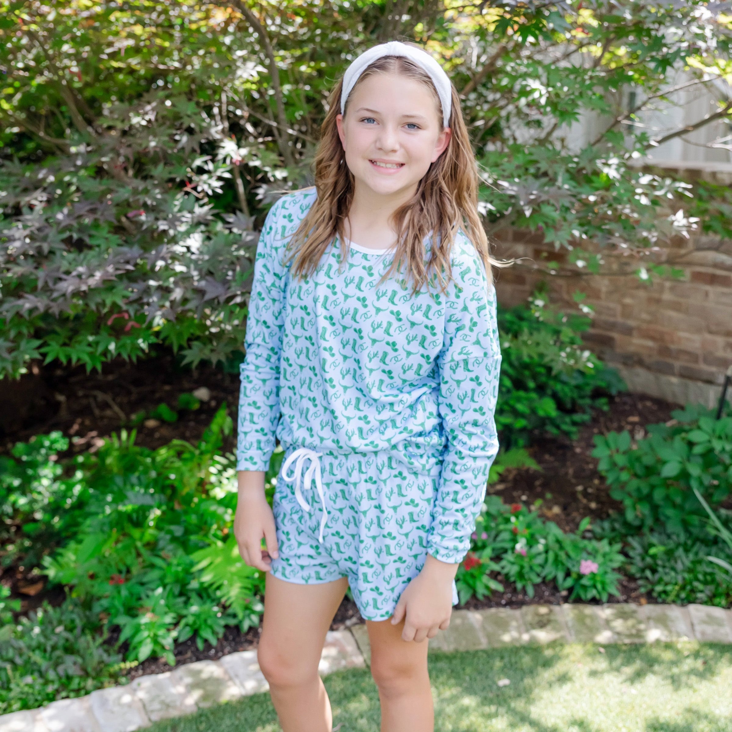 Anna Women's Longsleeve Short Set - Wild West Blue