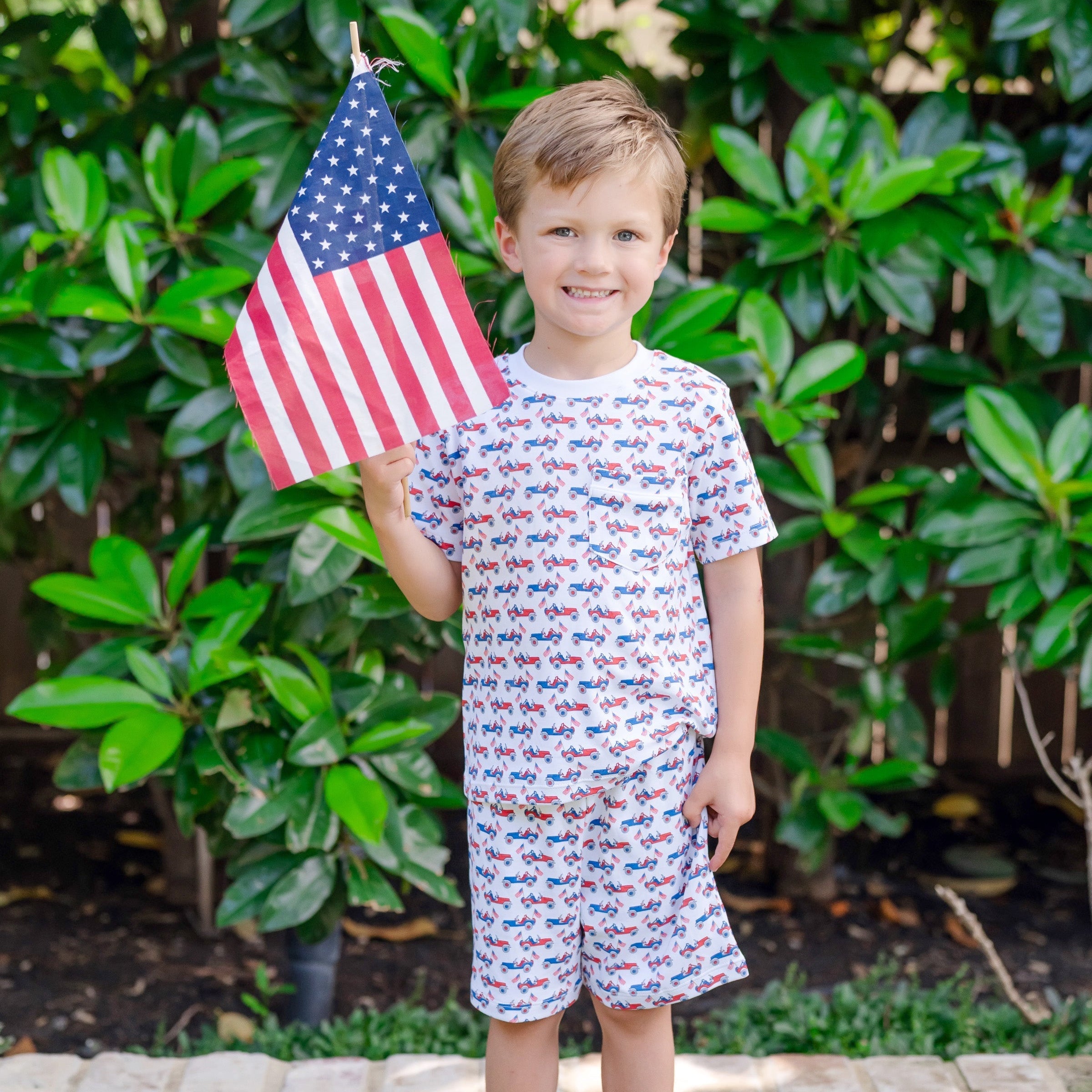 Charles Boys' Short Set - Patriotic Jeeps