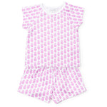 Pink pineapple-patterned pajama set on a white background