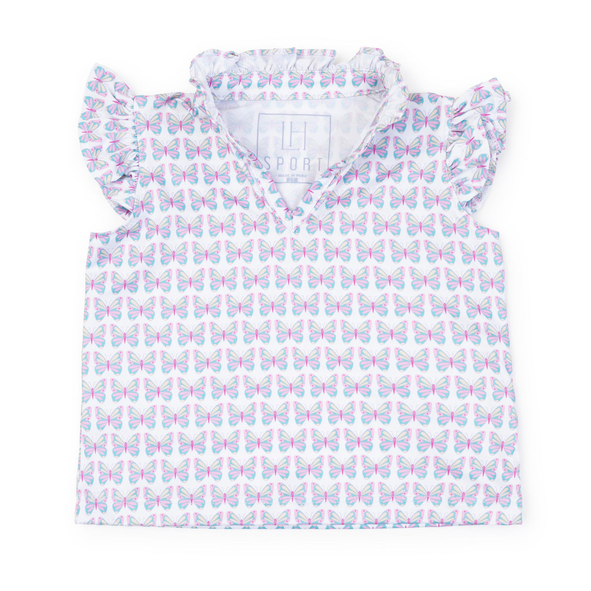 Everyday Ellie Girls' Sleeveless Performance Top by LH Sport - Peace Love Butterflies Pink Multi Kidswear