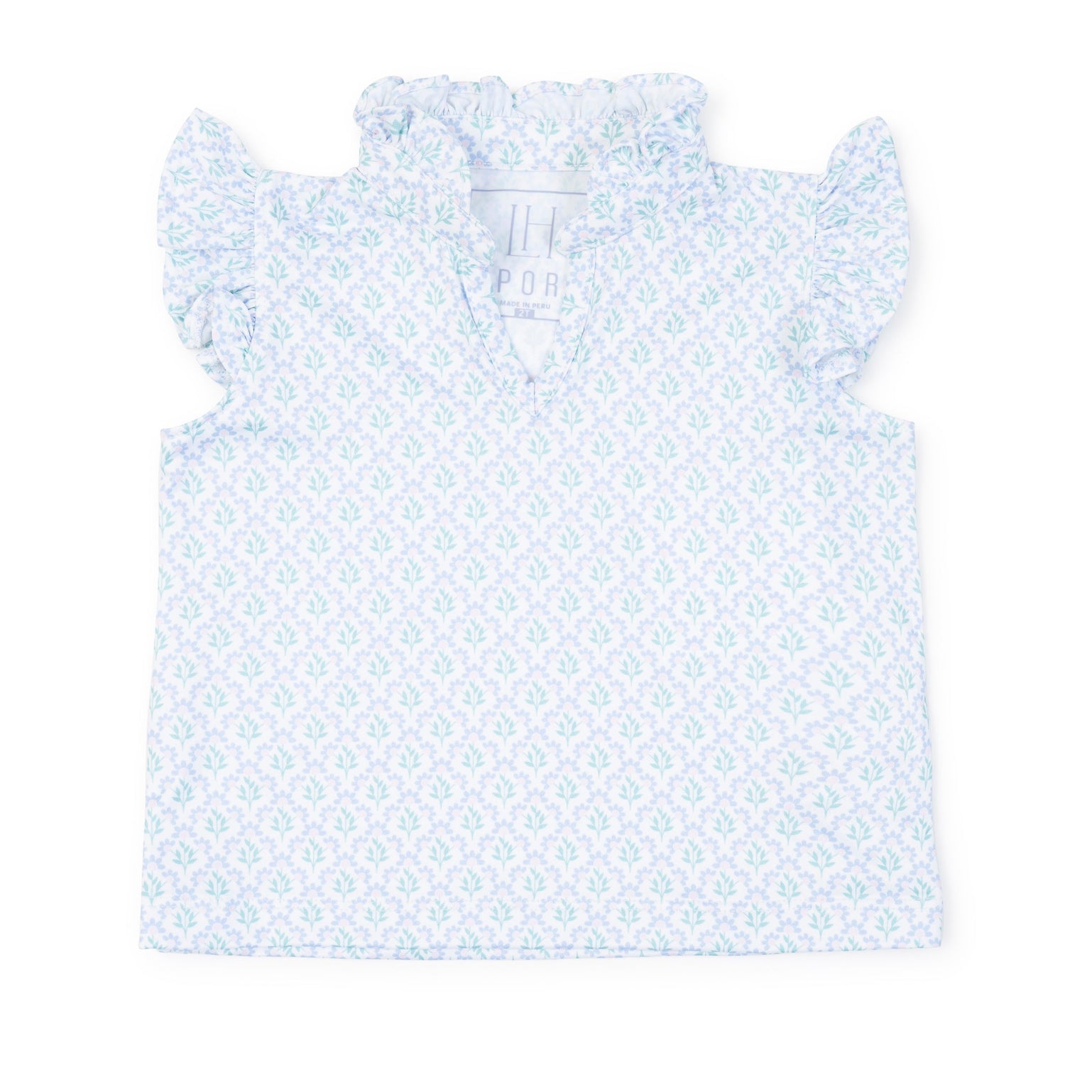 Ellie Girls' Sleeveless Performance Top by LH Sport - Trellis Bloom Blue