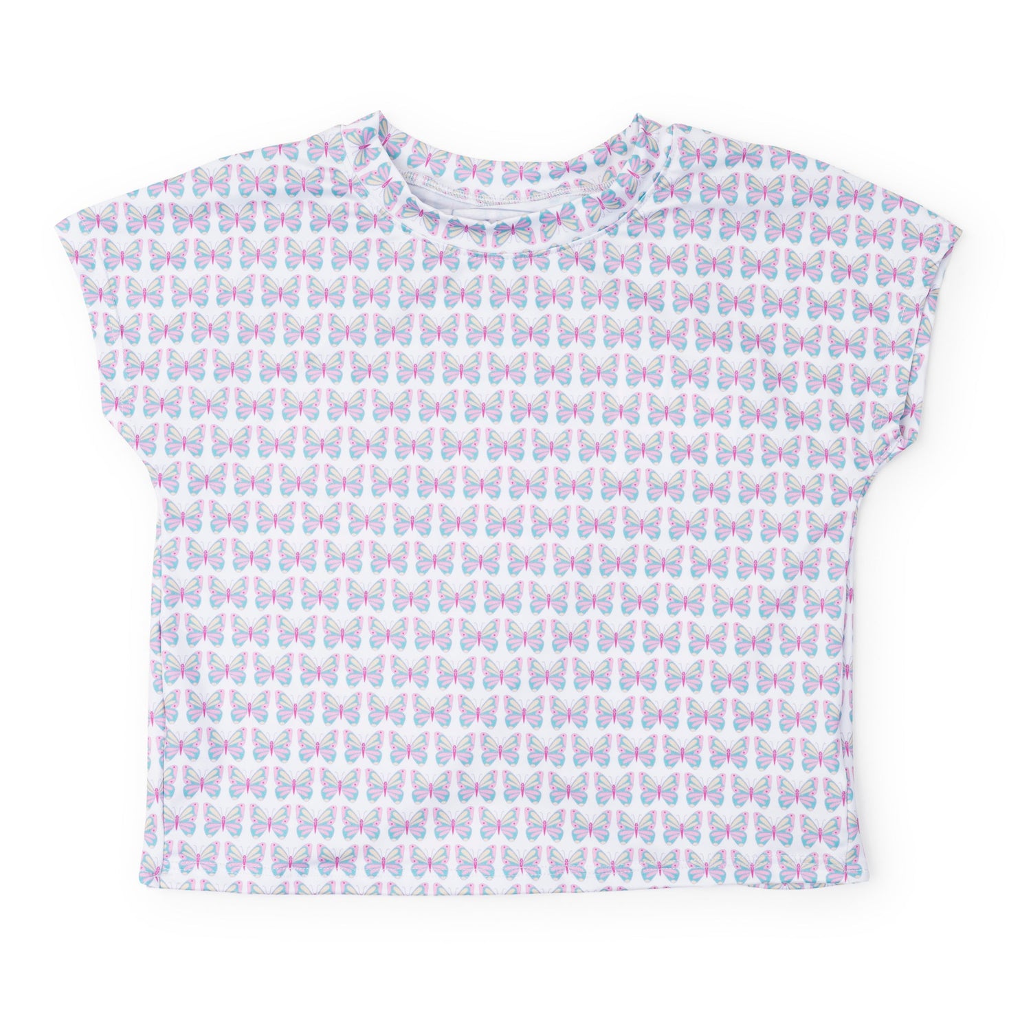 Sloane Girls' Short Sleeve Performance Top by LH Sport - Peace Love Butterflies Pink Multi