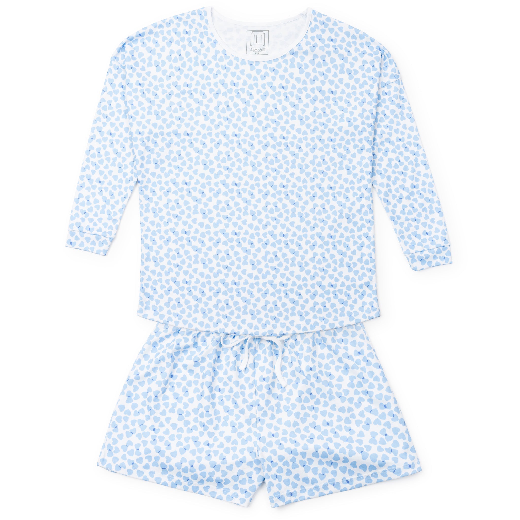 Anna Women's Longsleeve Short Set - Confetti Hearts Blue