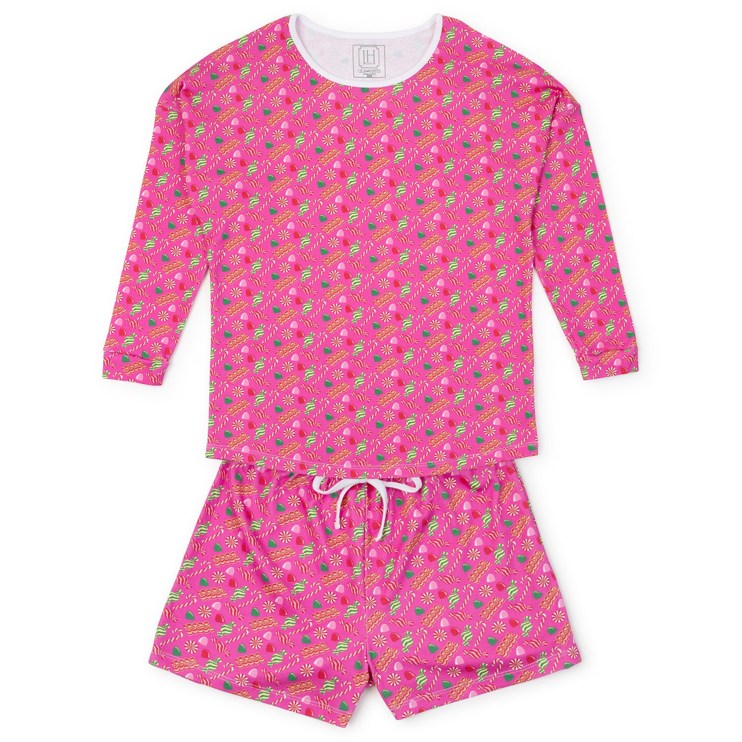Anna Women's Longsleeve Short Set - Christmas Candy Pink