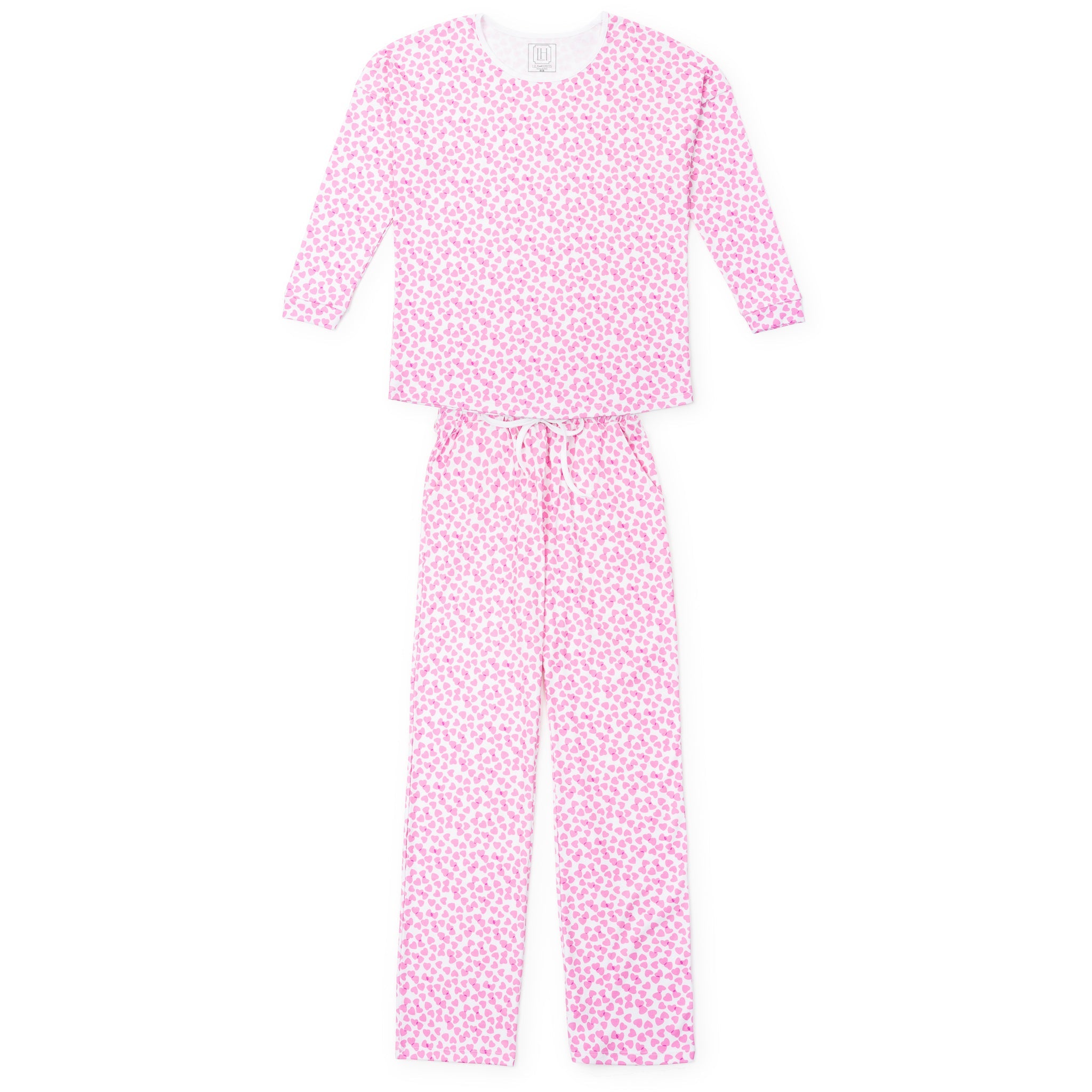 Audrey Women's Longsleeve Top Pant Set - Confetti Hearts Pink