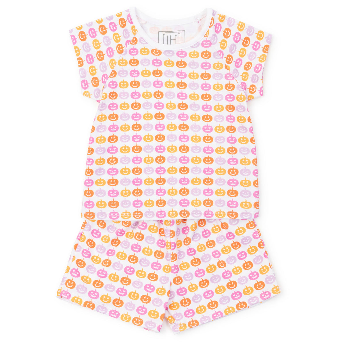 Everyday Emery Girls' Short Set - Preppy Pumpkins Bright Kidswear
