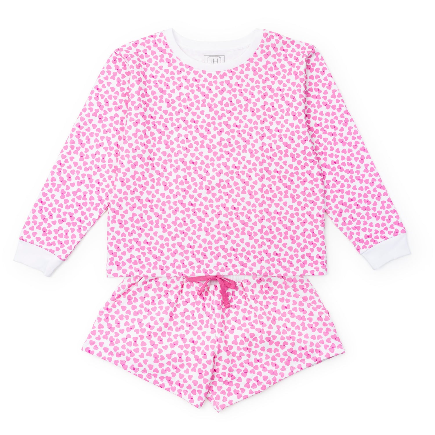 Janann Women's Sweatshirt Short Set - Confetti Hearts Pink