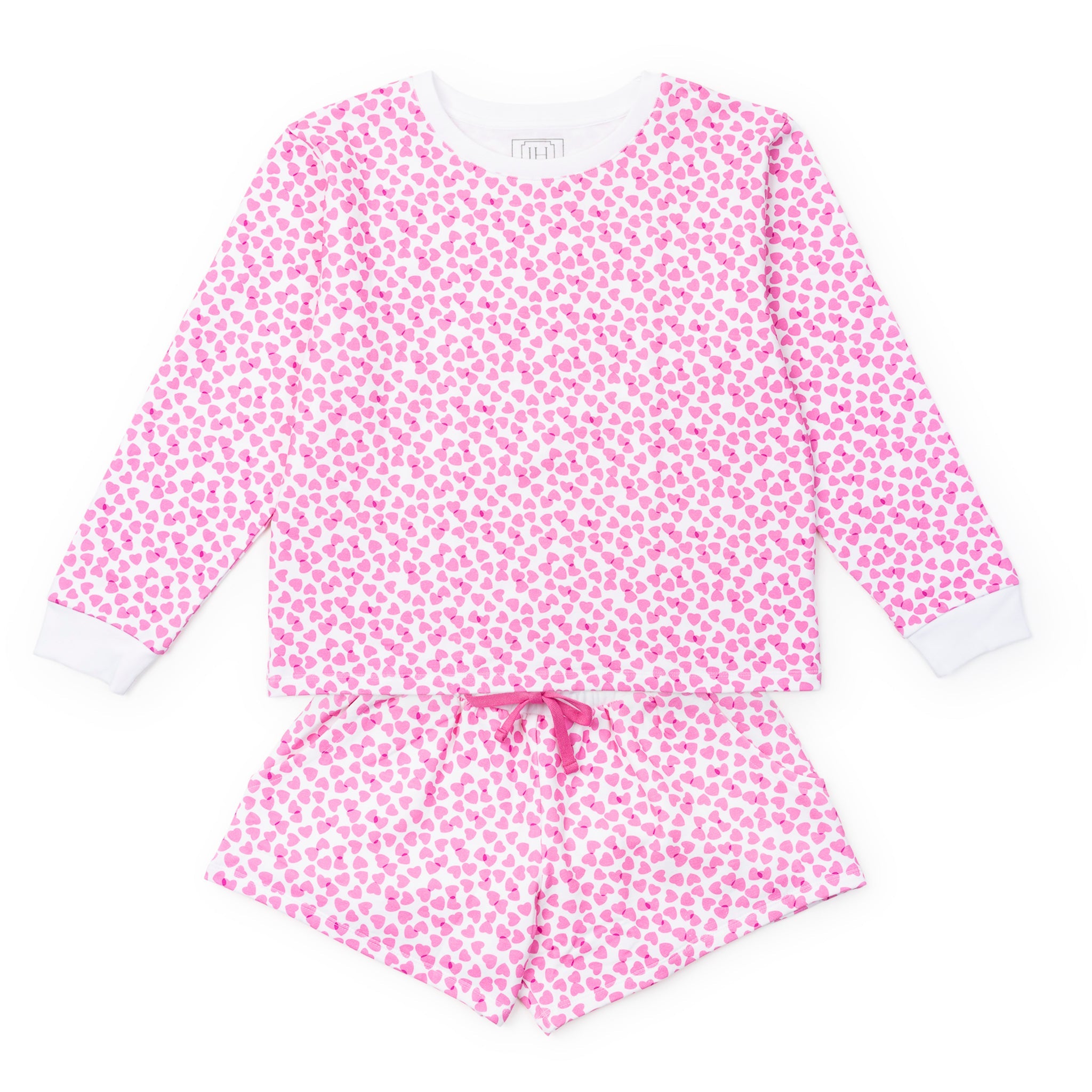 Janann Women's Sweatshirt Short Set - Confetti Hearts Pink