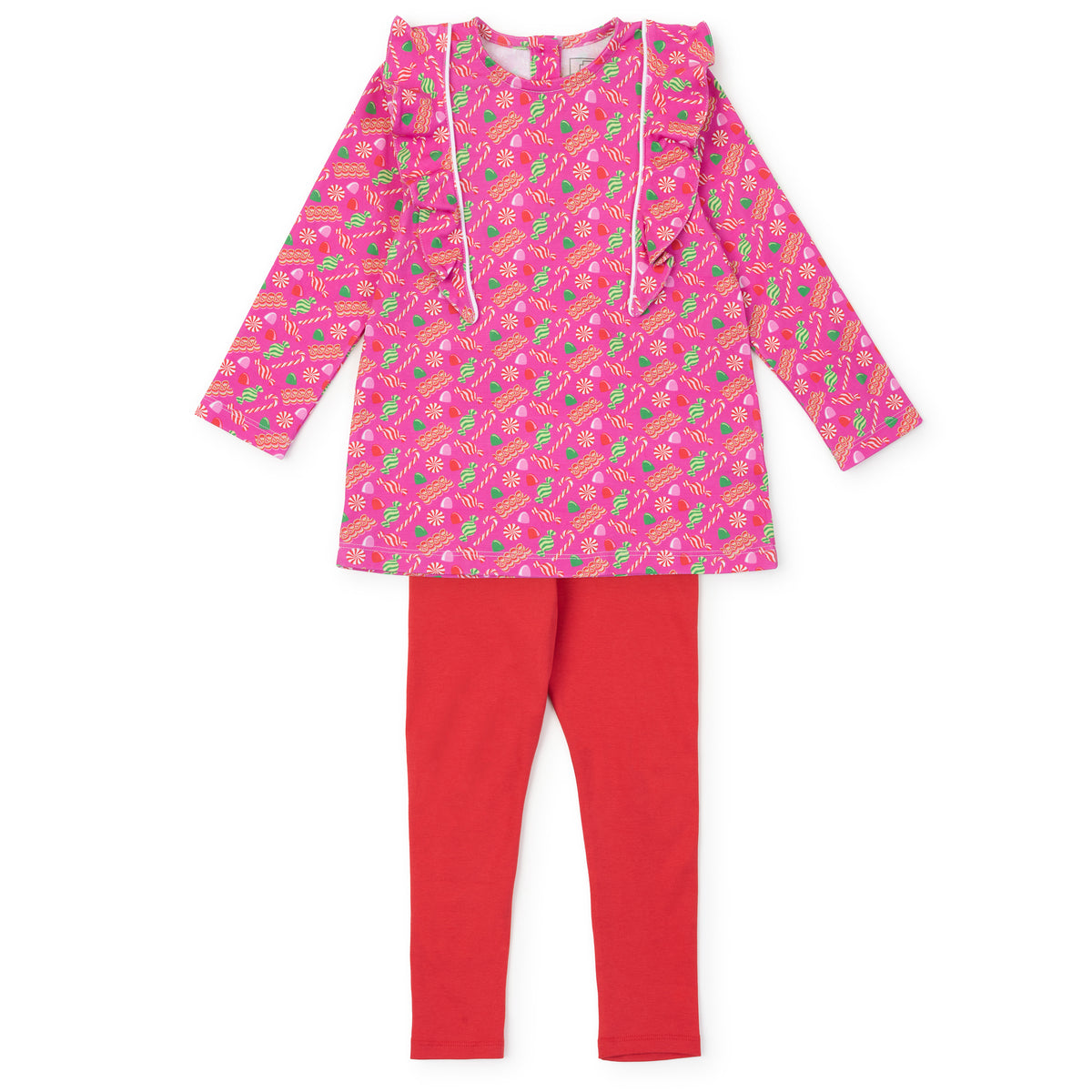 Everyday Olive Set Girls' Legging Set - Christmas Candy Pink Kidswear