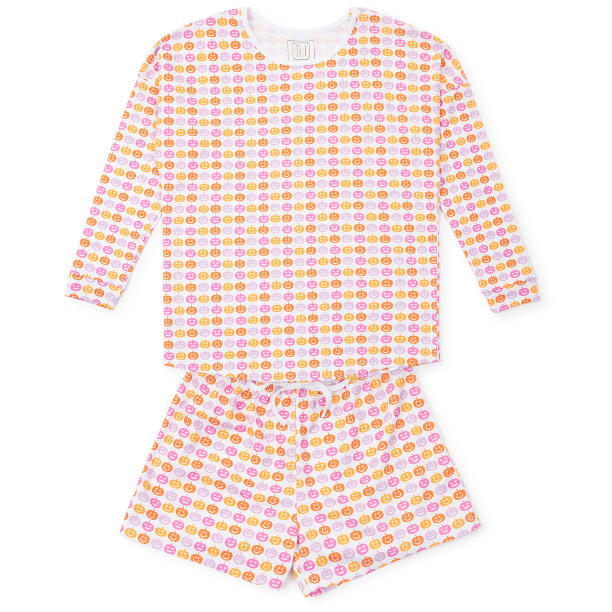 Everyday Anna Women's Longsleeve Short Set - Preppy Pumpkins Bright Kidswear