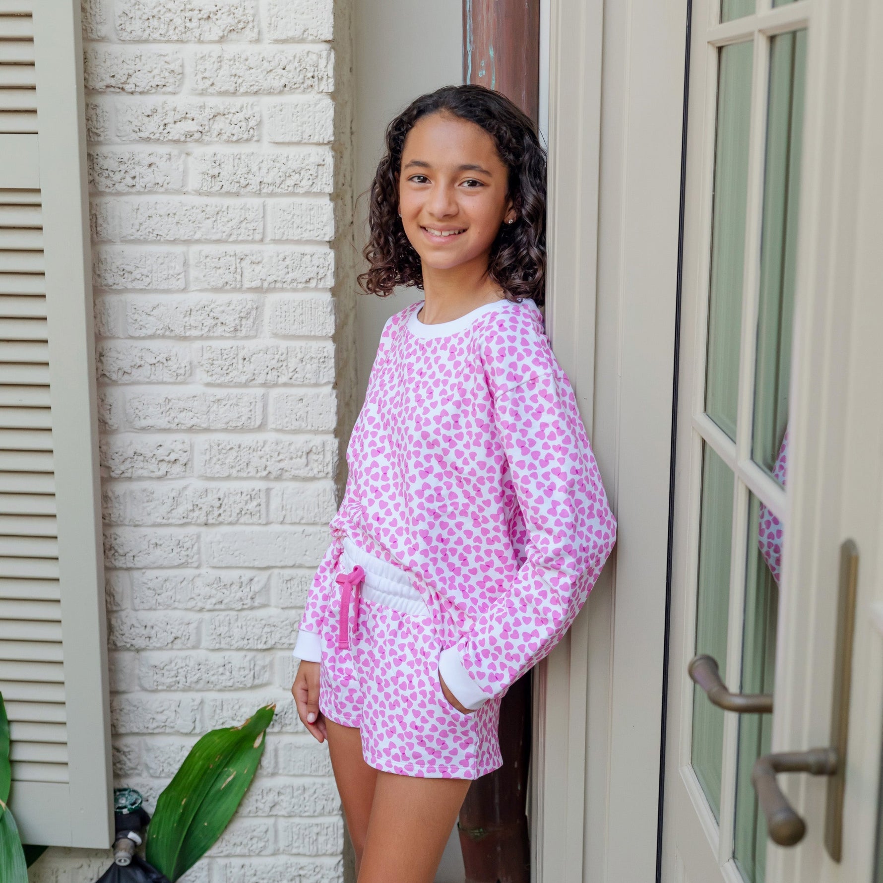 Buy Stella Girls' Sweatshirt Short Set - Confetti Hearts Pink kids clothing online