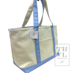 Medium Tote Coated Canvas with Gingham Sky Trim by TRVL Design