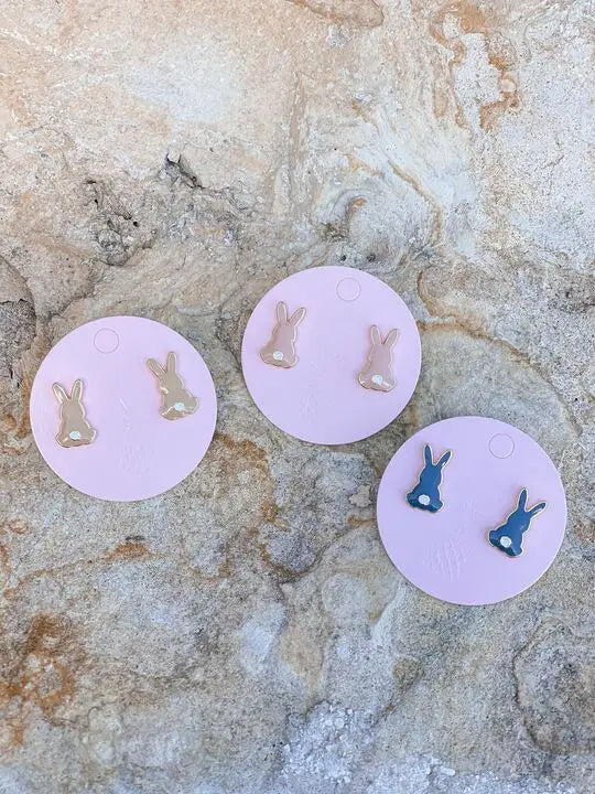 Nude Bunny Enamel Stud Earrings by Prep Obsessed