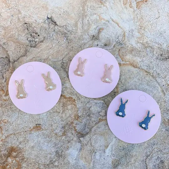 Gray Bunny Enamel Stud Earrings by Prep Obsessed stylish kids outfit collection