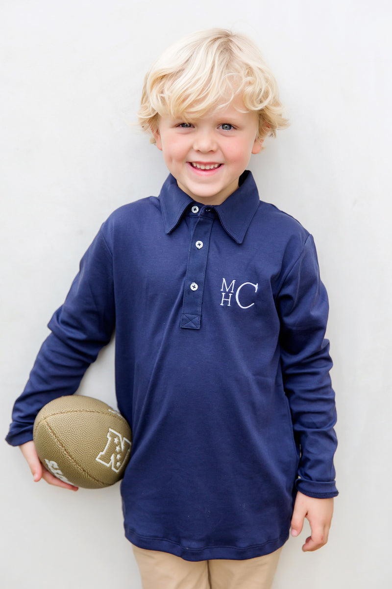 Finn Pima Cotton Long Sleeve Polo Golf Shirt for Boys - Navy