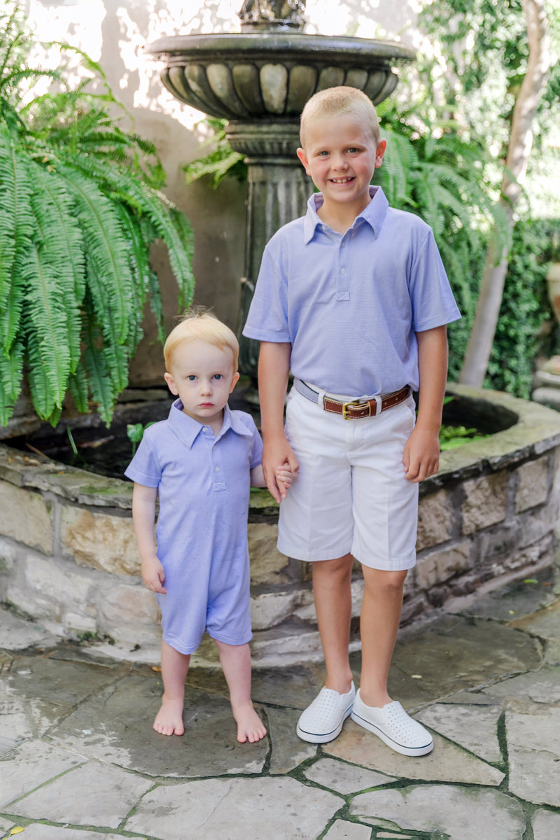 Tripp Boys' Pima Cotton Polo Shortall - Blue Stripes
